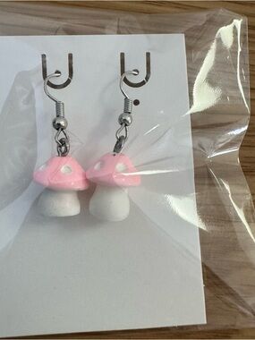 Pink Mushroom Dangle Earrings